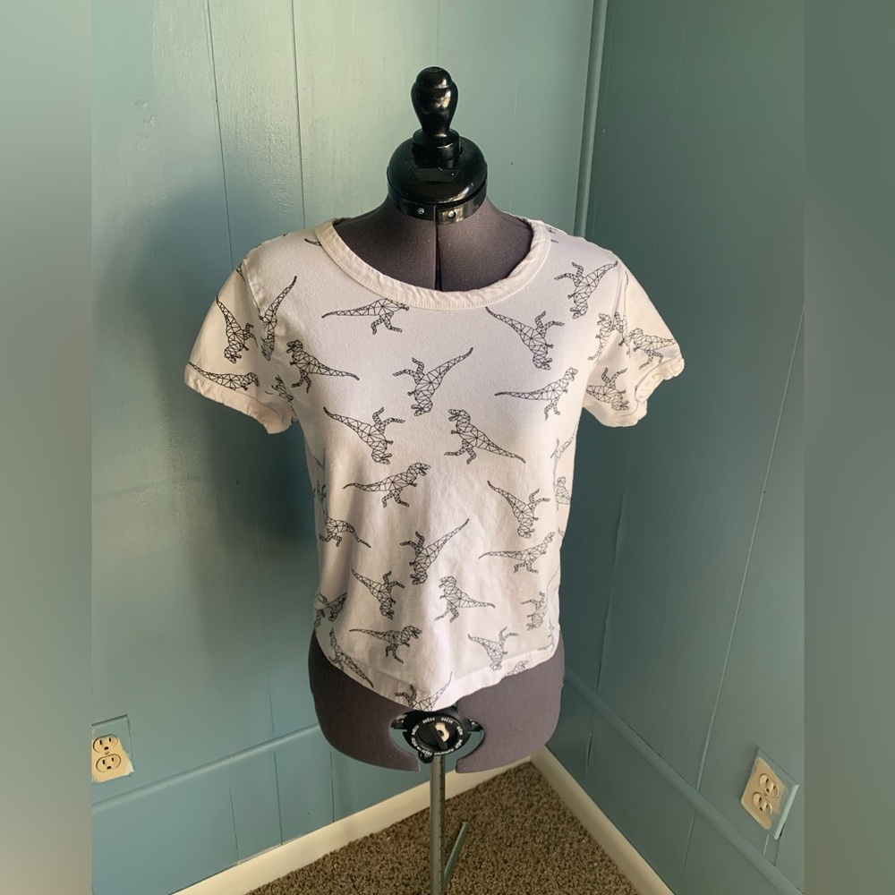 Geometric Dinosaur White Crop Top